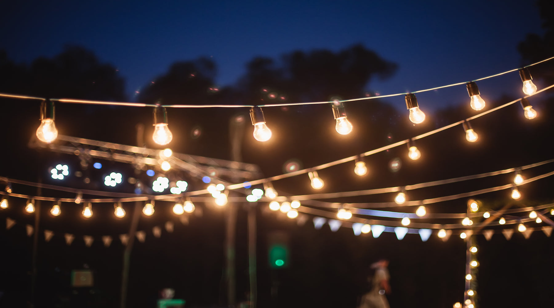 A15 LED bulbs installed in outdoor string lights