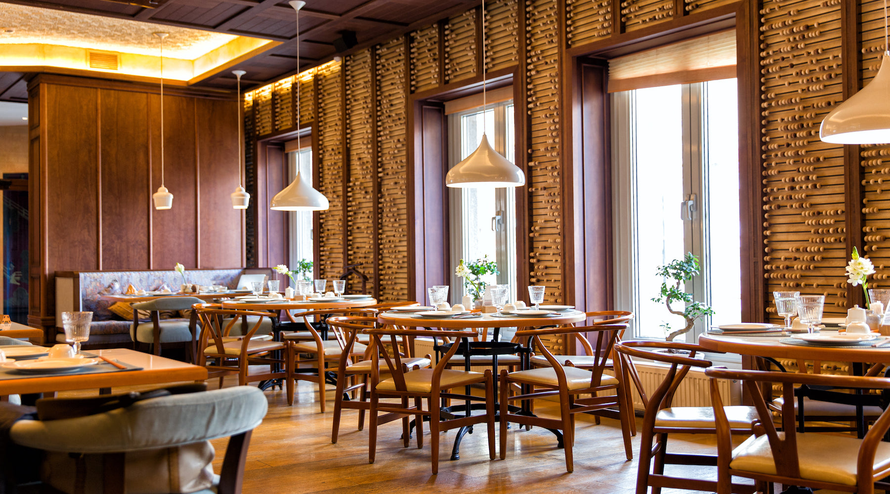 Restaurant lighting shown installed inside of a Chinese restaurant