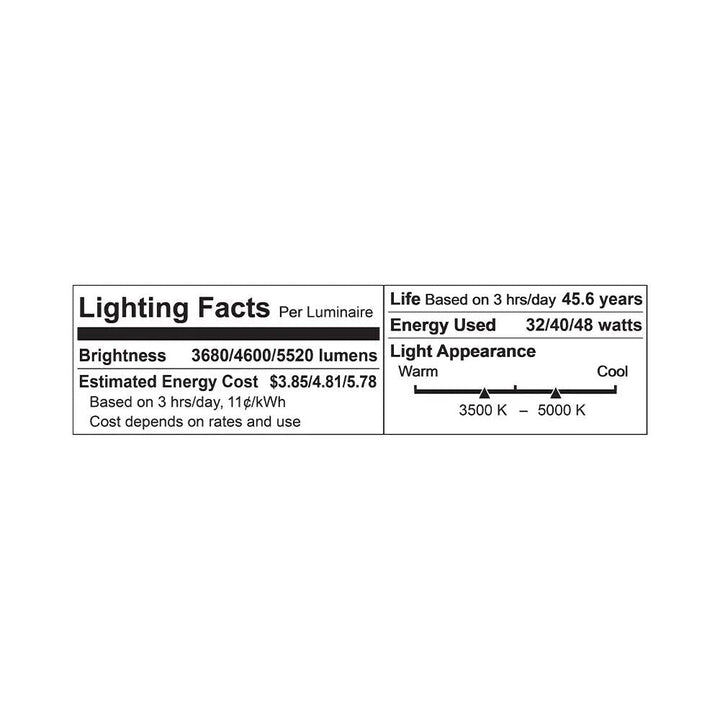 4 Foot Wrap Fixture, 32W / 40W / 48W, 3680 thru 5520 Lumens, 35K / 4K / 5K, 82+ CRI, 0-10V Dimmable, 120-277V