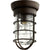 Coastal outdoor ceiling light with clear glass shade and cage enclosure, perfect for coastal and rustic outdoor settings. Adds exceptional style and welcoming light to home exteriors. Install on porch, deck, or balcony for eye-catching illumination. Quorum International brand. 60W, 120V, UL Listed, wet location safety rating. Dimensions: 4.5"W x 8.25"H. 2-year warranty.
