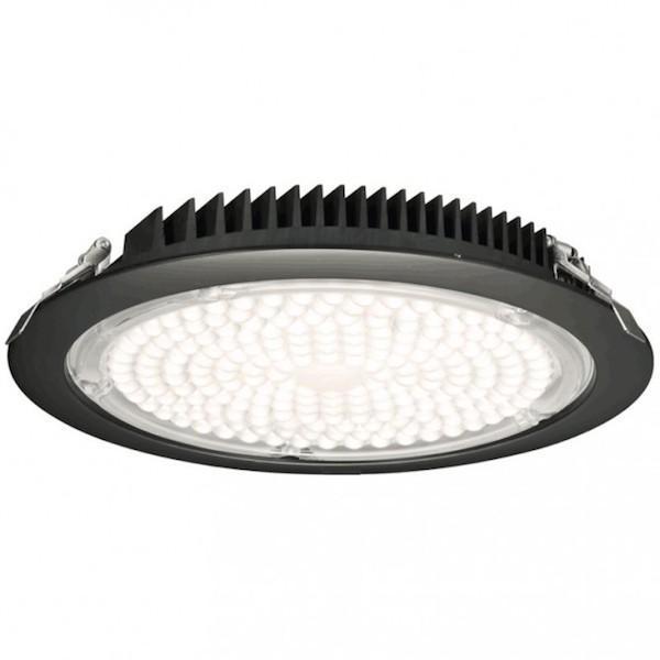 Commercial Recessed Light: A round black-framed fixture emitting 4700 lumens of LED light. Ideal for offices, hospitals, and retail stores.