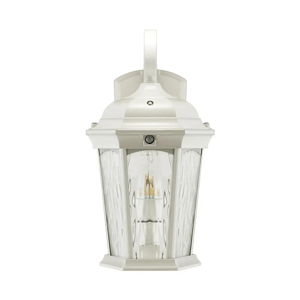 A white flickering flame lantern with motion sensor and water glass design, perfect for outdoor lighting. LED-integrated with over 300 LEDs, this lantern ensures safety and security. Brand: Euri Lighting. Store: Stars and Stripes Lighting.