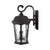 A black lantern-style light fixture with clear glass, featuring a flickering flame bulb and an S-hook arm. Perfect for outdoor lighting and home security.