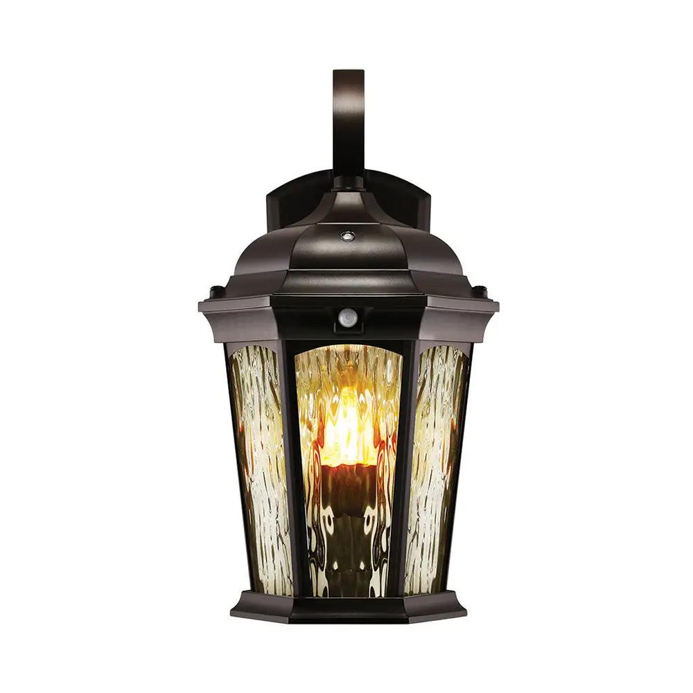 Euri Lighting Flickering Flame Lantern, 12.5 Watt, 1200 Lumens, Dusk-to-Dawn and Motion Sensor