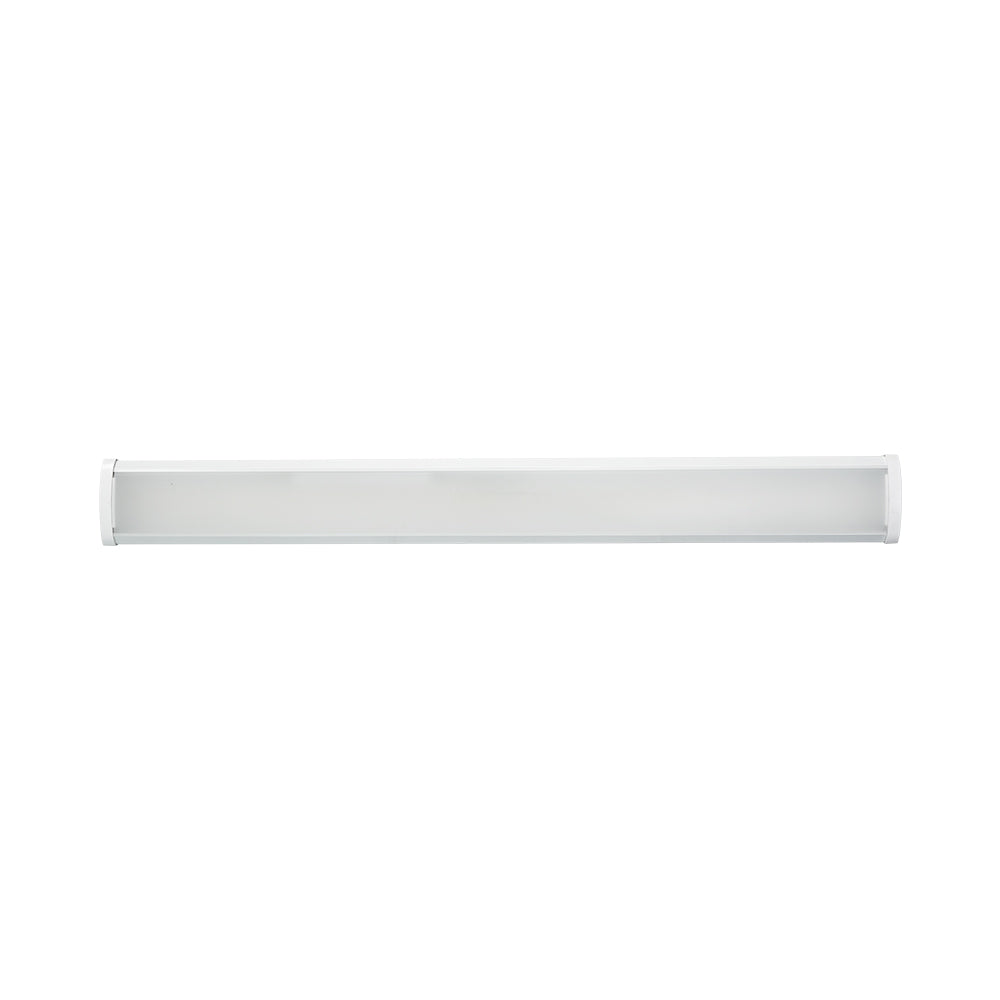 A white LED wrap fixture providing general ambient lighting for indoor settings. Wattage selectable, color selectable, and dimmable. 3680-5520 lumens, 3500K-5000K. 47.6"L x 5.35"W x 2.14"H. UL Listed, RoHS Compliant, DLC Premium Listed. 5-year warranty.