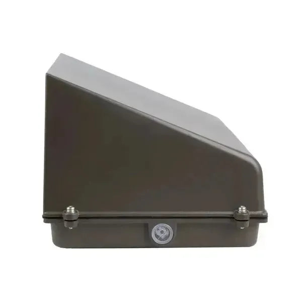 DarkShield Series LED full cutoff wall pack side view showing sealed compartment containing CCT and wattage selectable configuration switches