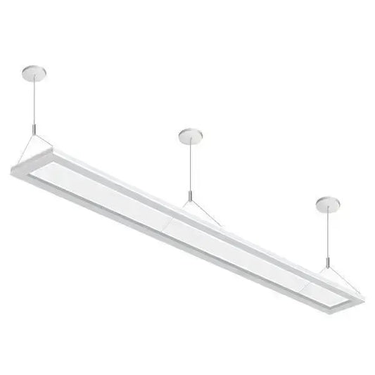 SSD Series 8 foot semi-direct LED linear pendant luminaire with suspended installation providing balanced uplight and downlight distribution for commercial interior lighting systems
