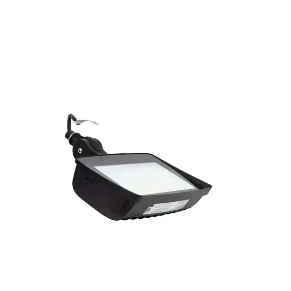 TitanBeam Series LED flood light angled perspective showing lens assembly adjustable knuckle mount and integrated power cord for exterior installation