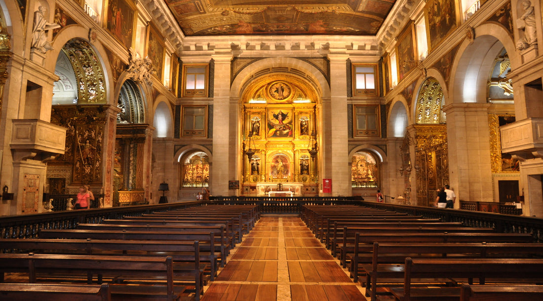 Beautiful lighting shown in Catholic church in Portugal