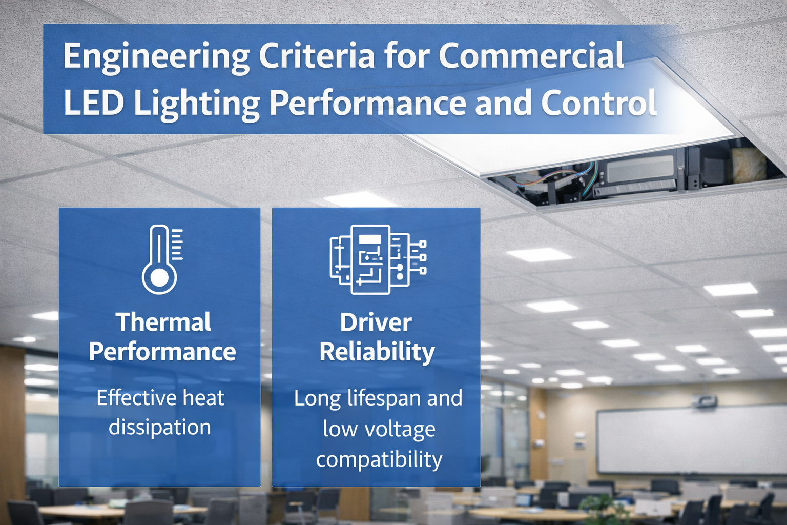 Engineering criteria for commercial LED panel lighting performance and control in professional office environments