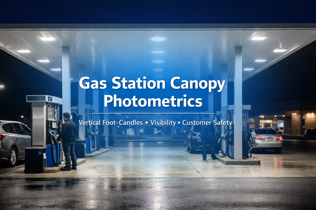 Gas Station Canopy Photometrics: Why High-Vertical Foot Candles Matter More Than Ground Levels for Customer Safety