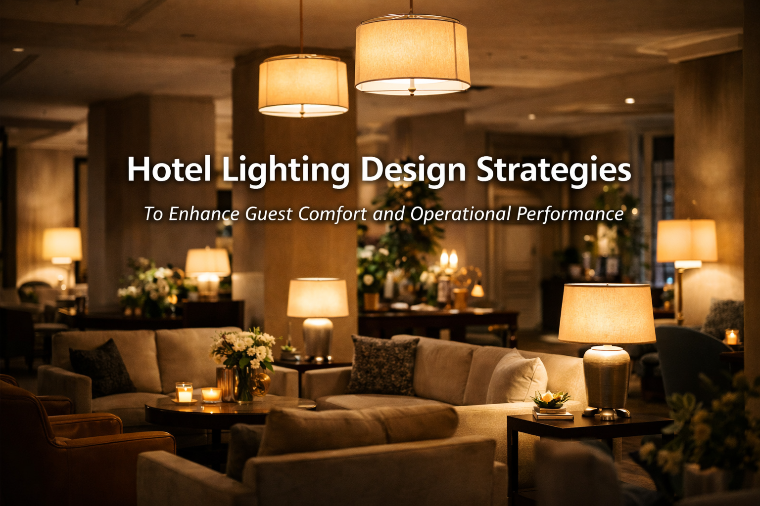 Hotel lobby lighting design featuring layered ambient and decorative fixtures that enhance guest comfort, visual warmth, and operational performance in a professional hospitality environment