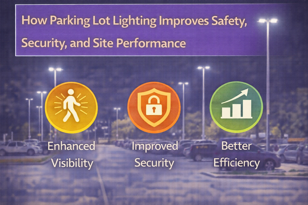 Parking lot lighting illustrating how proper illumination improves safety, security, and overall site performance in commercial environments