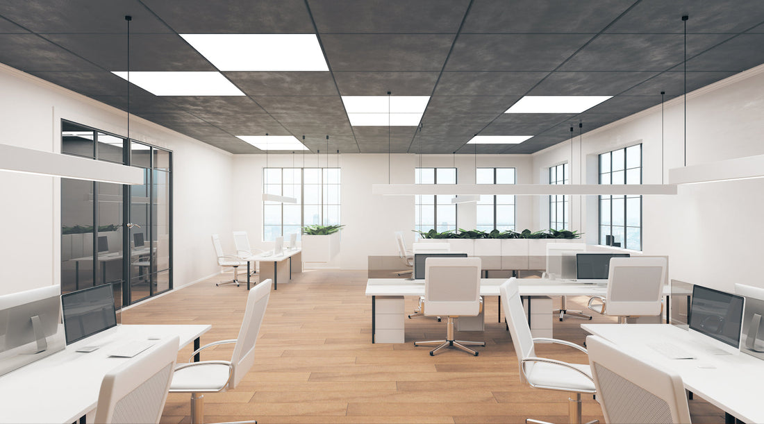 Modern office with LED drop ceiling lights