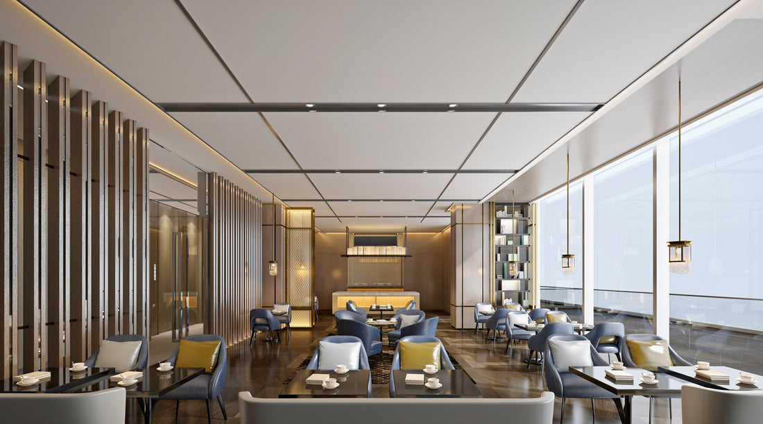 MR16 LED bulbs used in recessed fixtures inside modern luxury cafe