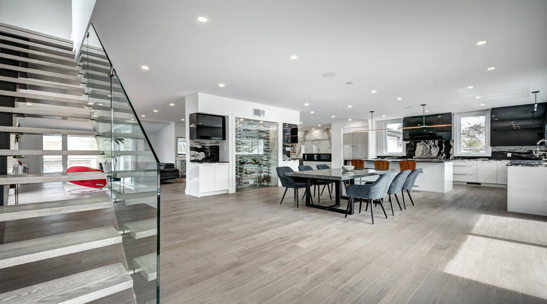 Recessed lighting installed throughout big luxury modern house