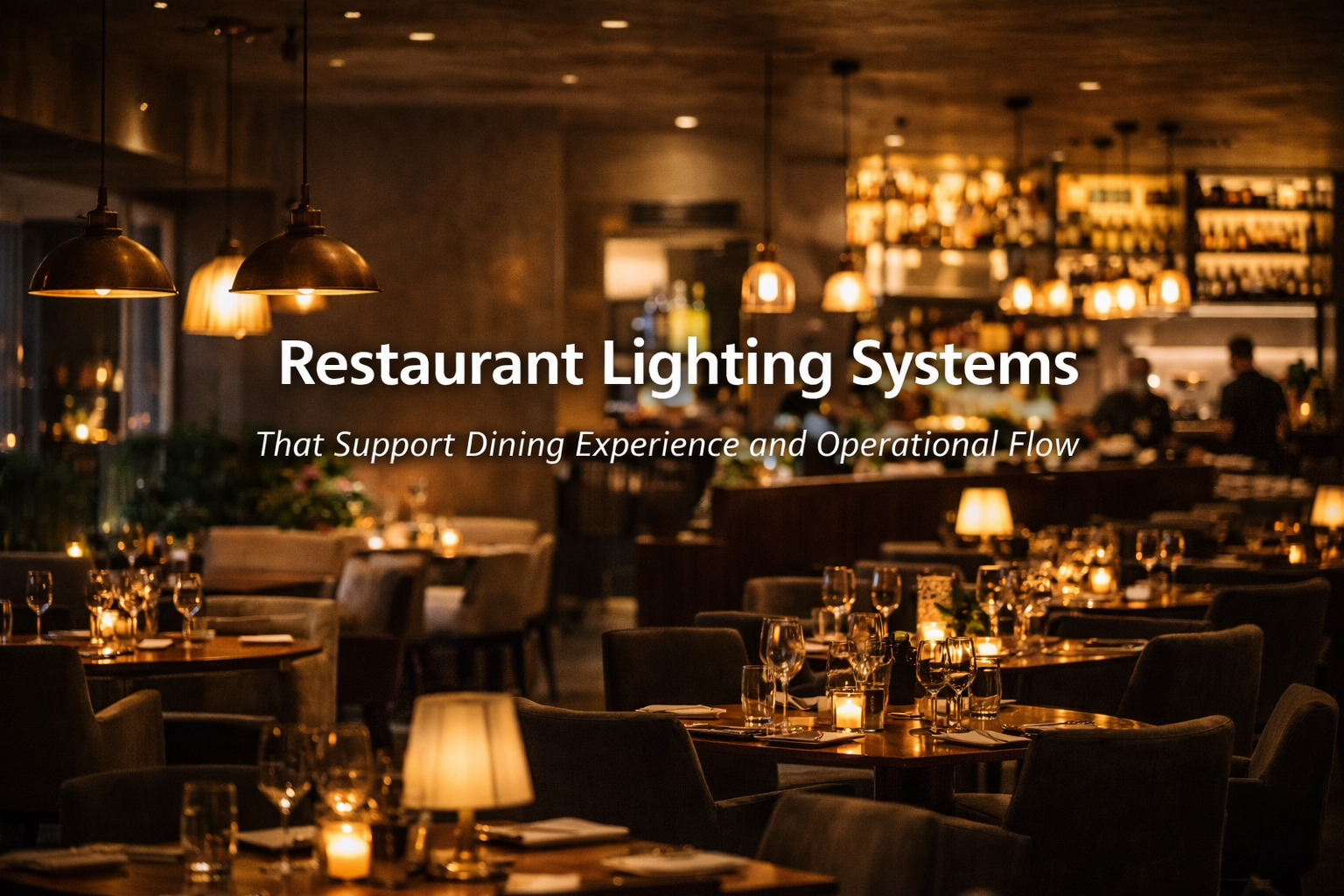 Restaurant lighting system featuring warm pendant lighting, table-level illumination, and layered ambient light that supports the dining experience and efficient operational flow in a commercial restaurant environment
