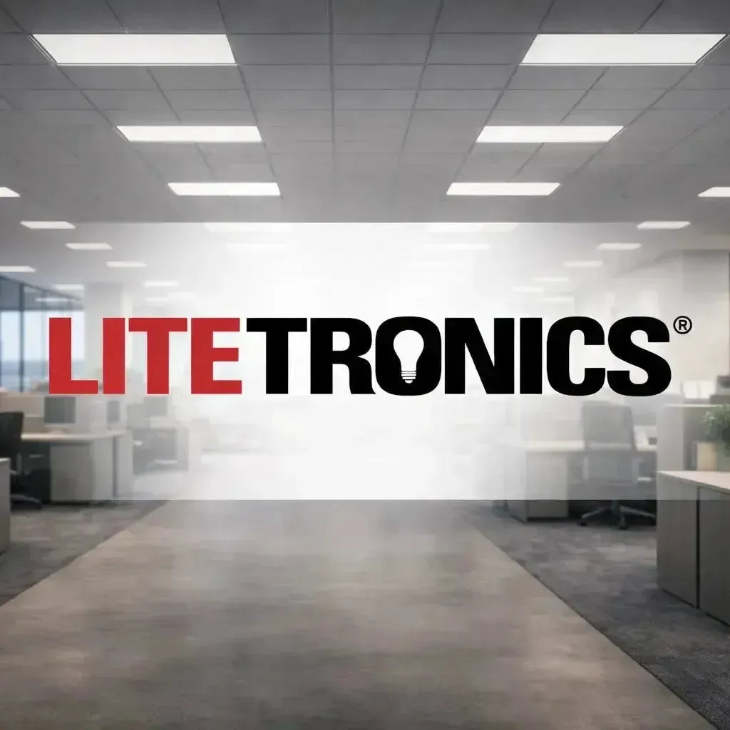 Litetronics LED panel troffer lighting used in a modern commercial office environment