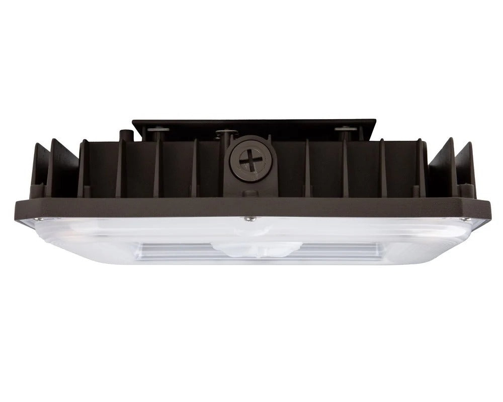 Emergency backup LED canopy light fixture for commercial outdoor lighting