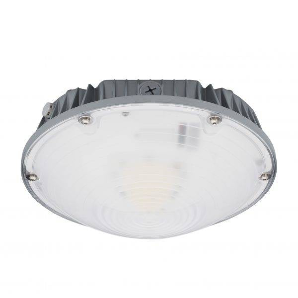 Round LED canopy light fixture for commercial outdoor ceiling applications