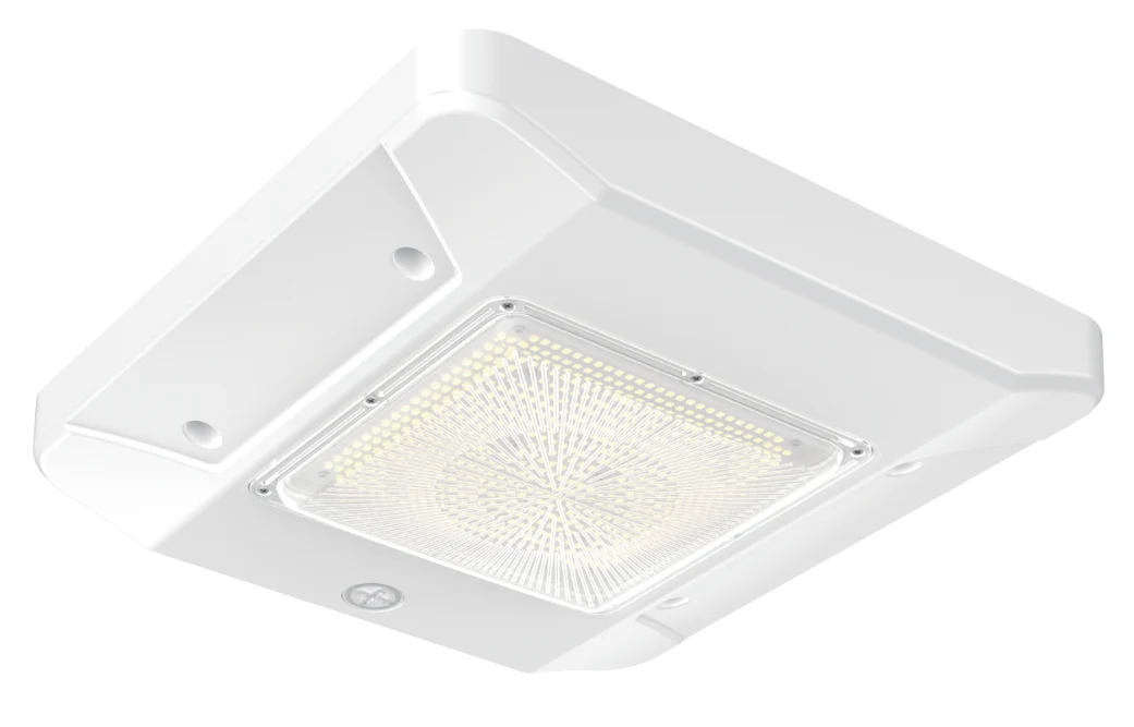 Square LED canopy light fixture for commercial outdoor ceiling applications
