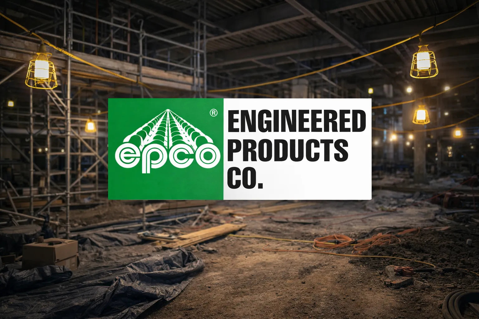 Engineered Products Company EPCO temporary LED lighting used on an active commercial construction site