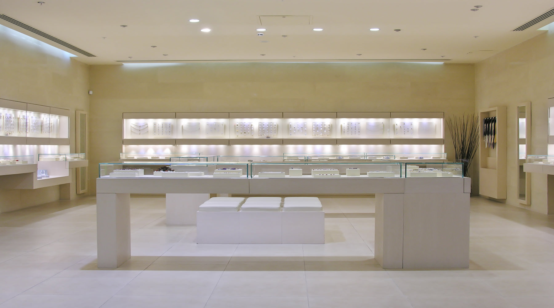 Display cabinet lighting installed inside of a jewelry shop
