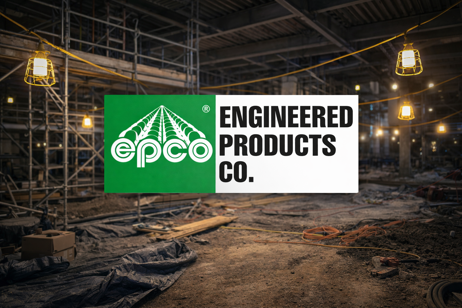 Engineered Products Company EPCO temporary LED lighting used on an active commercial construction site