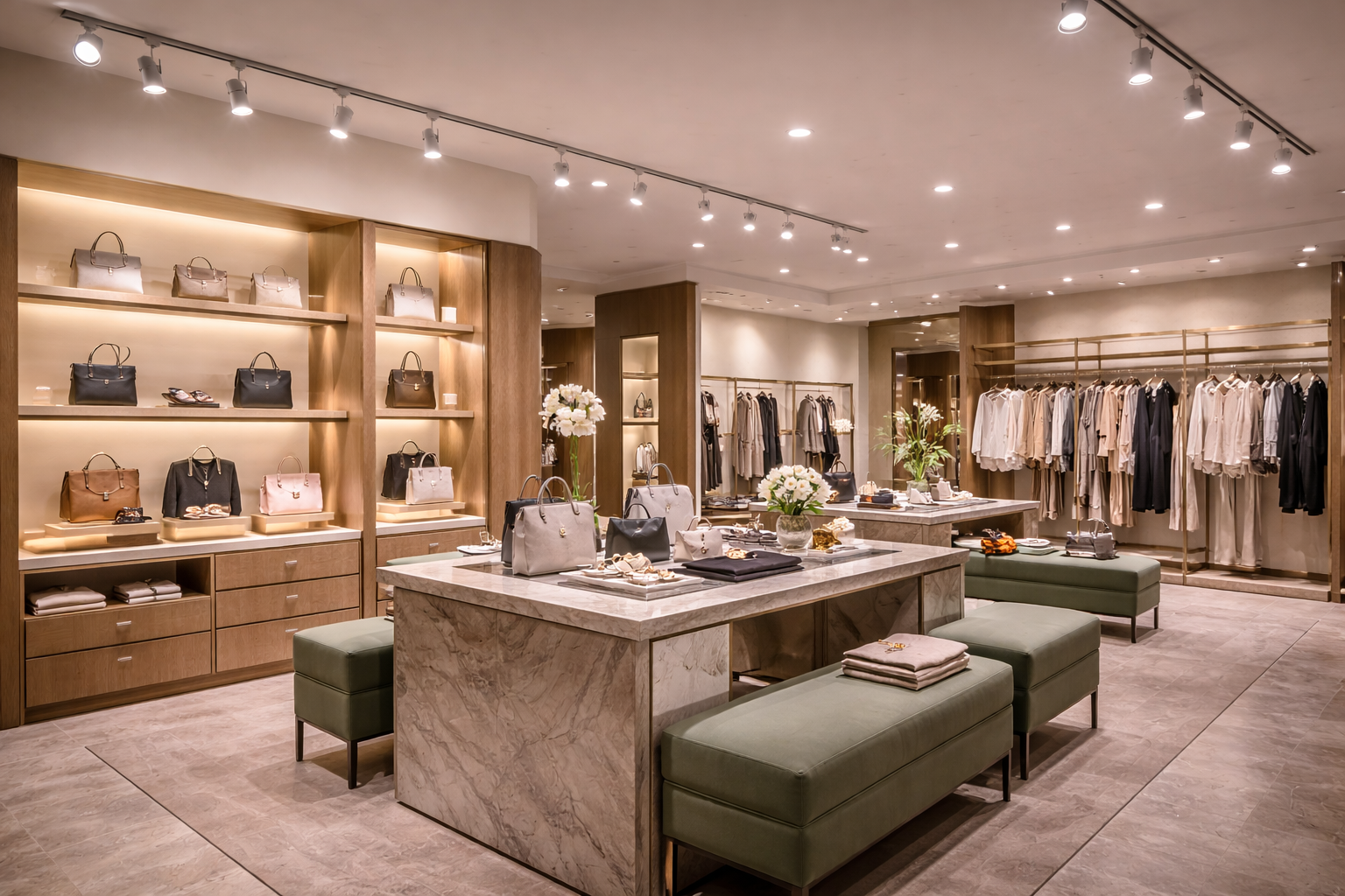 PAR16 LED bulbs providing focused accent lighting in an upscale commercial retail interior with track-mounted fixtures highlighting merchandise displays
