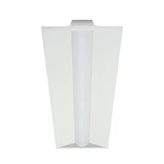 1×4 LED drop ceiling light with narrow panel format for row lighting in grid ceilings; 120–277V input, 0–10V dimming, 18/20/25/30/36W options (2,250–4,500 lumens) with 3500K/4000K/5000K, 80+ CRI.