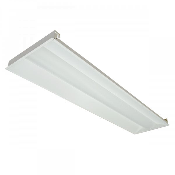1×4 LED troffer light with narrow recessed frame and diffused optic for row lighting in drop ceilings; 120–277V input, 20/25/30W options (2,780–3,870 lumens) with 3500K/4000K/5000K selections.