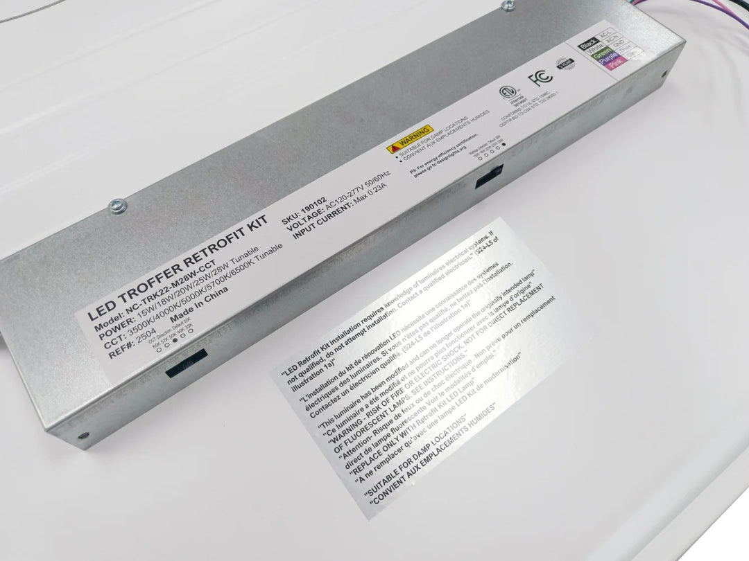 2×2 LED Troffer Light Retrofit Kit 15/18/20/25/28W 1950–3500 Lumens 3500K/4000K/5000K/5700K/6500K 0–10V Dimming Integrated Sensor Receptacle 120–277V