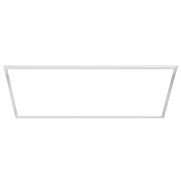 2×4 drop ceiling frame panel with finished lens and frame for T-bar grids; 120–277V input, 0–10V dimming, 24/35/45W options (3,000–5,625 lumens) with 3500K/4000K/5000K and 80+ CRI.