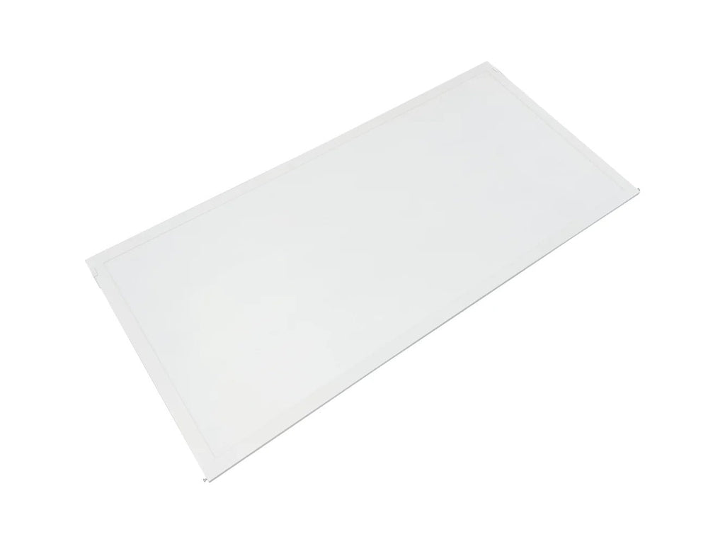 2×4 LED flat panel retrofit (installed appearance) showing the finished panel lens and frame for T-bar ceiling systems; 120–277V input, 0–10V dimming, 30/40/50/60/72W selectable delivering 3,900–9,000 lumens with selectable 3500K/4000K/5000K/5700K/6500K.