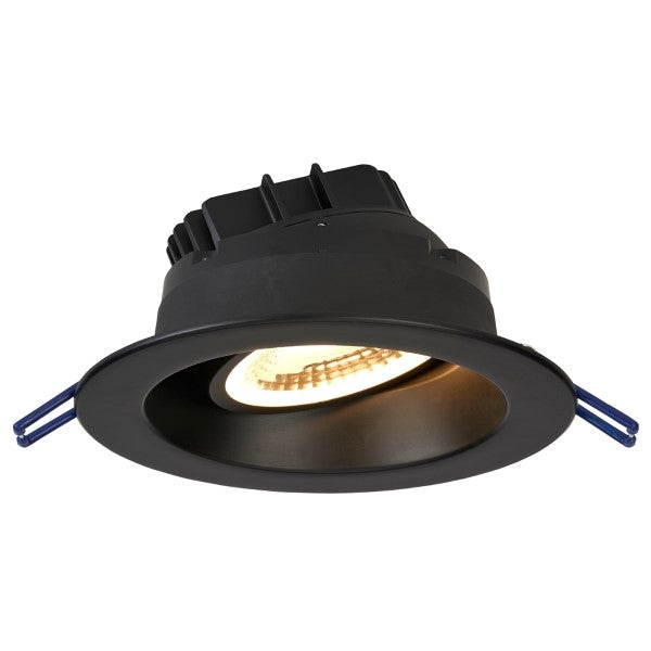 A 4" Gimbal Recessed Light fixture with attached spring clips, providing 1050 lumens of light output. Perfect for ceilings with a pitch or highlighting artwork.