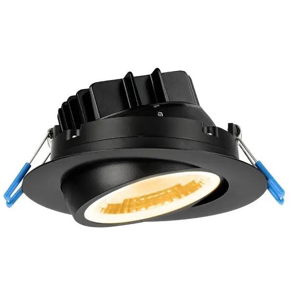 A sleek 4 Inch LED Gimbal Recessed Lighting fixture with blue handles. Provides 1050 lumens of light output, easy installation, and is great for sloped ceilings and highlighting artwork.