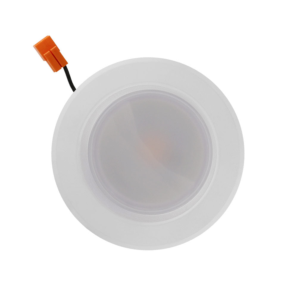 A close-up of a 4" LED recessed lighting retrofit conversion kit, providing 910 lumens of light output. This long-lasting, shatter-resistant fixture seamlessly replaces 75-watt incandescent bulbs.