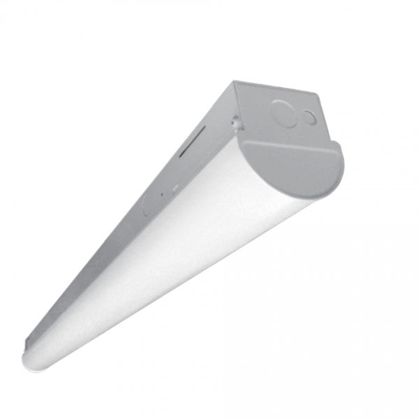 4Ft LED Strip Light Fixture, a close-up of a sleek luminaire providing 3350 lumens of light output. Ideal for commercial, industrial, retail, and residential applications.