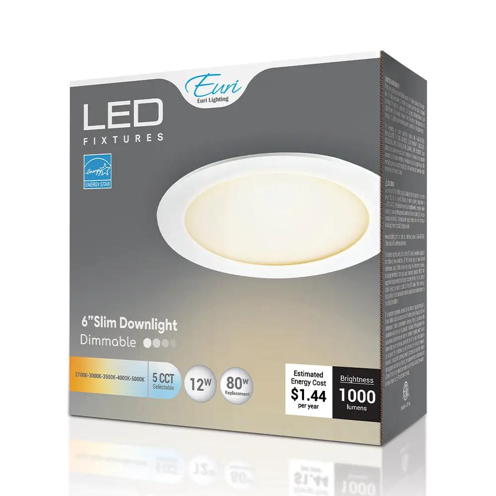 6 Inch LED Wafer Light 12 Watt 1000 Lumens 2700K/3000K/3500K/4000K/5000K 80 CRI Dimmable 120° Beam Angle Energy Star Rated 120V