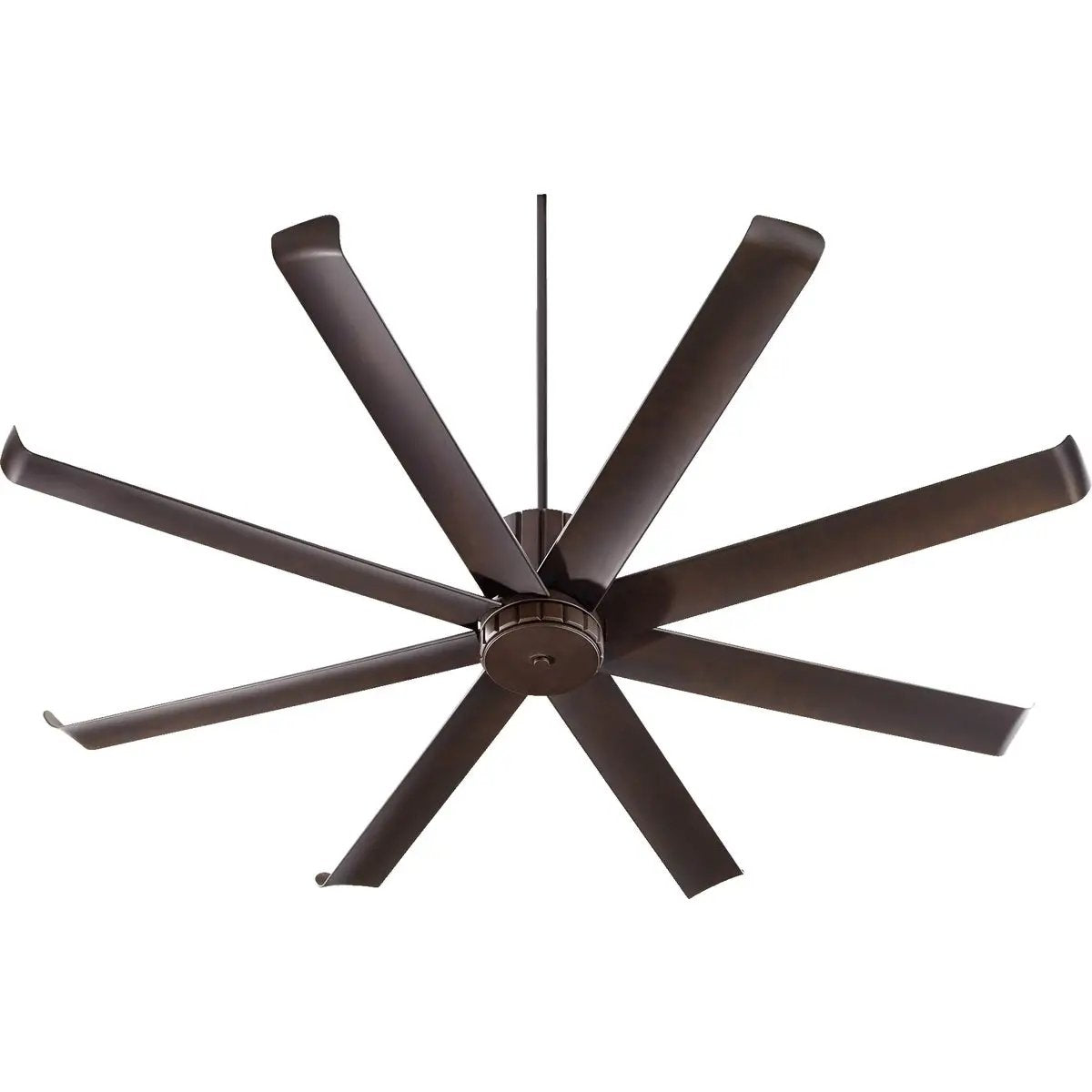 A sleek 72 inch ceiling fan with upturned blades for maximum air circulation. The cylindrical housing adds contemporary artistry to its beauty.