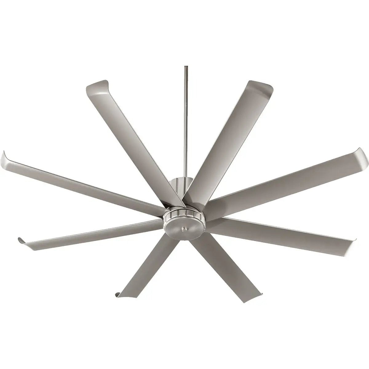 A sleek 72 inch ceiling fan with upturned blades for maximum air circulation. The cylindrical housing adds contemporary artistry to its beauty.