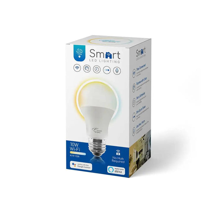 A19 LED Smart Bulb 10 Watt 800 Lumens 2000K–5000K 80+ CRI Dimmable Wi-Fi Enabled Medium E26 Base 120V