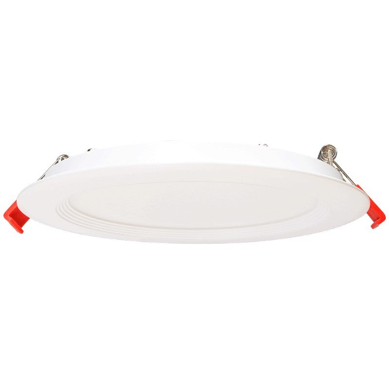 Baffle Recessed Lighting Fixture with Red Handles, a high-quality, energy-efficient solution for general ceiling lighting. CCT-tunable with 5 color temperatures. IC-rated, ultra slim design for direct ceiling installation. 940 lumens. 7&quot;D x .5&quot;H. 3-year warranty.
