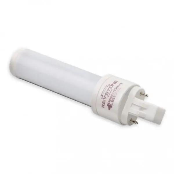 CFL-to-LED replacement lamp with GX23 base for compact plug-in fixtures; 120–277V input, 6W (550 lumens) with 80+ CRI.