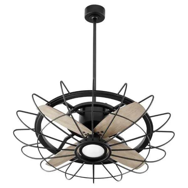 Caged Ceiling Fan with Light, a vintage industrial-style combo featuring compressed blades and an open-aired cage. Ideal for lowered ceilings.
