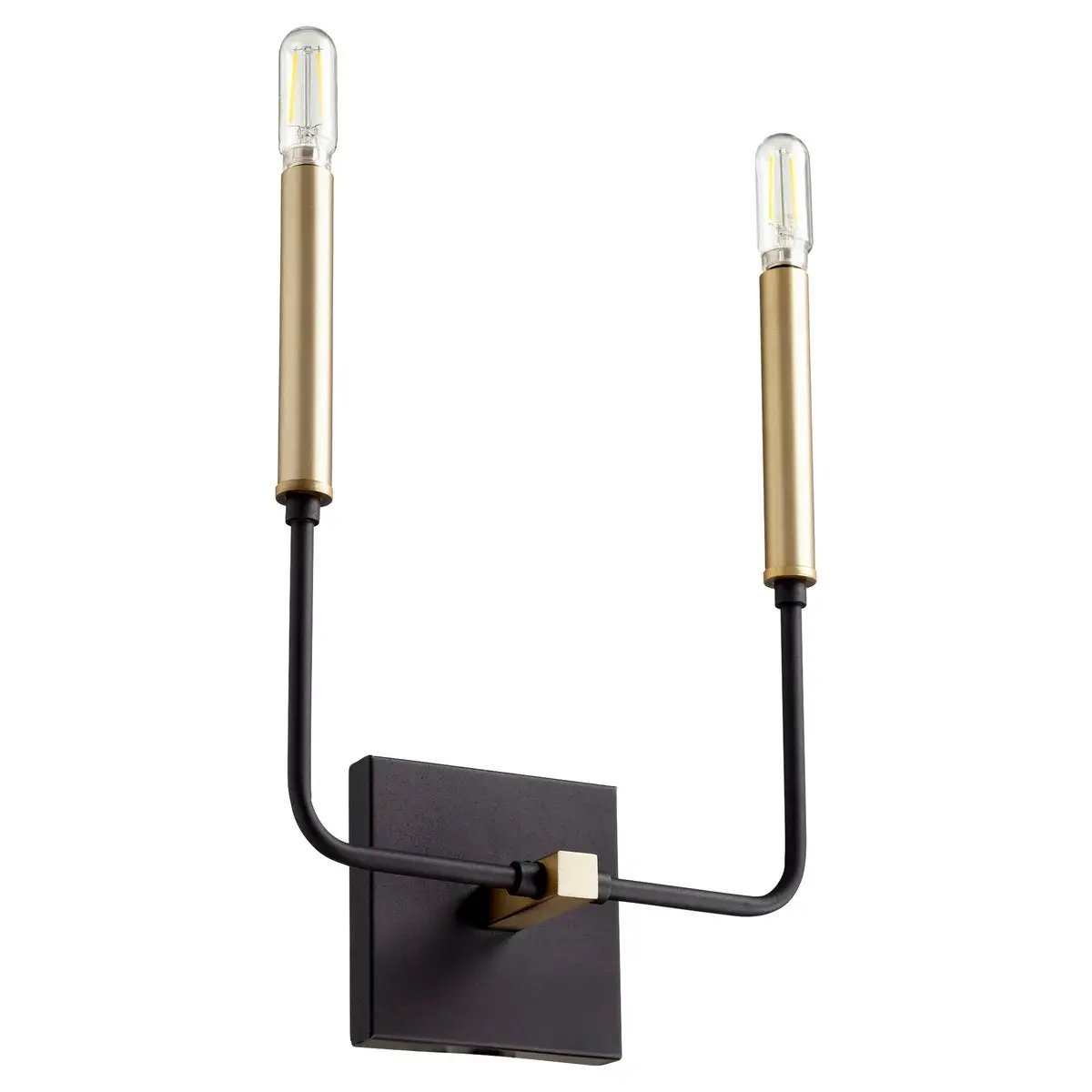 Contemporary Wall Sconce with black and gold geometric design, featuring eight candelabra light sources. Suitable for indoor and outdoor spaces.