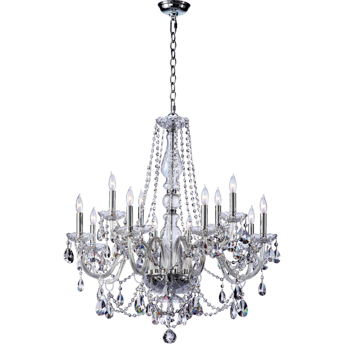 Crystal chandelier with tear drop crystal accents, creating dazzling prismatic effects. Classic design from 1740, updated for modern luxury.