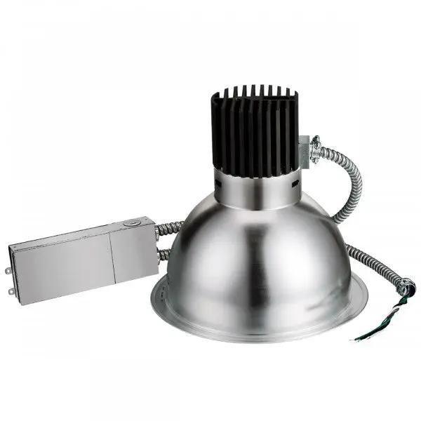 A silver lamp with a black cap, providing adjustable white light from 1530 to 3400 lumens. Dimmable and suitable for retrofit or new construction installations. Brand: SLG Lighting.