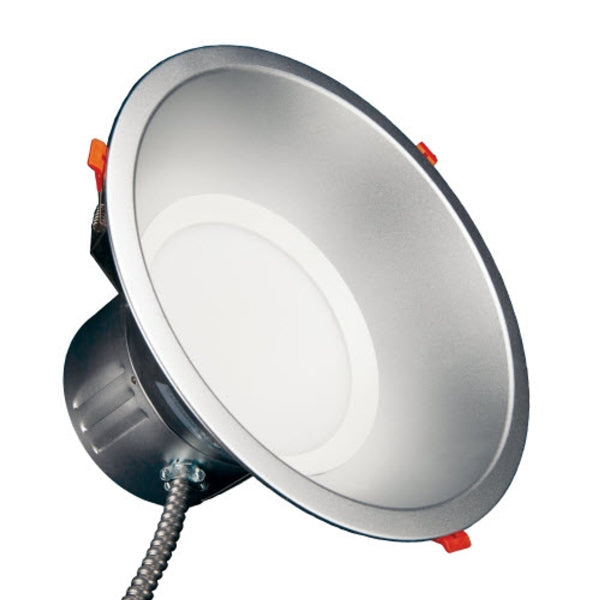 A close-up of TCP&#39;s Drop Ceiling Recessed LED Light, providing high lumen output and color temperature options. Easy installation with integrated trim and snap clips. 2365-3636 lumens, 18-30W.