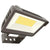Exterior Flood Light: A close-up of a light fixture with slip fitter and trunnion mounting options. Provides 10725 lumens of color adjustable white light. Built-in photocell for energy savings. Keystone Technologies, 75W, 120-277V, 3000K-5000K, UL Listed, IP65 Rated, DLC Premium Listed.
